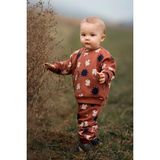 Antebies Organik Gots Sertifikalı Gün Batımı Kuş & Güneş Desenli, Uzun Kollu, Ribanalı Sweatshirt, Bel Lastikli Bağcıklı Pantolonlu Bebek Takımı - 12 - 18 Ay - Turuncu