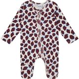 Antebies Organik Gots Sertifikalı Kuş & Güneş Desenli, Fermuar Korumalı, Fermuarlı, Uzun Kollu Bebek Tulumu - Bordo - 12 - 18 Ay