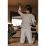 Antebies Organik Gots Sertifikalı Minik Kareler Desenli, Uzun Kollu Erkek Çocuk Pijama Takımı - Gri - 2 Yaş