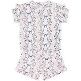 Antebies Organik Gots Sertifikalı Pembe Kurdele Bahçesi,fırfırlı,bel Bağcık,kısa Kol Bebek Tshirt Şort Takımı - 12 - 18 Ay