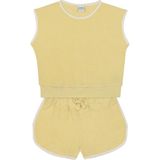 Antebies Organik Gots Sertifikalı Sarı Havlu, Beyaz Kontrastlı,bel Bağcıklı,kolsuz Bluz-Şort Kız Çocuk Takımı - 3 - 4 Yaş