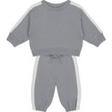 Antebies Organik Gri Beyaz Beli Lastikli Bağcıklı Manşetli Erkek Bebek Sweatshirt Eşofman Takımı - 6 - 9 Ay