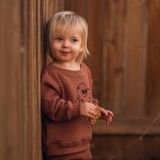 Antebies Organik Kahverengi Kapitone Nakışlı Beli Lastikli Bağcıklı Manşetli Erkek Bebek Sweatshirt Eşofman Takımı - 3 - 6 Ay