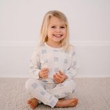Antebies Organik Krem Ekose Çiçek Desenli Manşetli Uzun Kollu Tshirt Pantolon Kız Bebek Takım - 6 - 9 Ay