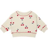 Antebies Organik Krem Kiraz Desenli Manşetli Kız Bebek Sweatshirt - 0 - 3 Ay
