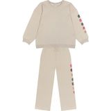 Antebies Organik Krem Renkli Çiçek Nakışlı Beli Lastikli Bağcıklı Cepli Uzun Kollu Kız Çocuk Sweatshirt Eşofman Takımı - 2 Yaş