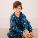 Antebies Organik Lacivert Kutup Ayısı Desenli Beli Lastikli Uzun Kollu Erkek Çocuk Pijama Takımı - 7 - 8 Yaş
