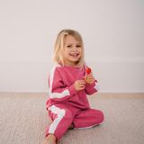 Antebies Organik Pembe Beyaz Beli Lastikli Bağcıklı Manşetli Kız Bebek Sweatshirt Eşofman Takımı - 3 - 6 Ay
