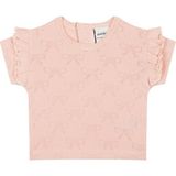 Antebies Organik Pembe Kurdele Jakarlı Fırfırlı Kısa Kollu Kız Bebek Tshirt - 6 - 9 Ay