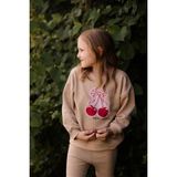 Antebies Pamuk, Sustainable, Bej Kiraz Baskılı Kız Çocuk Sweatshirt Biker Takım - Kırmızı - 7 - 8 Yaş