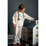 Antebies Pamuk, Sustainable, Krem Çiçej Baskılı Kız Çocuk Sweatshirt Eşofman Takım - Mavi - 2 Yaş