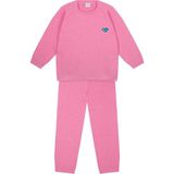 Antebies Pembe Balıksırtı Kalp Nakışlı Triko Beli Lastikli Bağcıklı Kız Çocuk Kazak Eşofman Takımı - 9 - 10 Yaş
