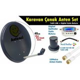 Antenci 40 cm Karavan Çanak Anten Seti Tekli LNB + Dijital Uydu Bulucu Kolay Kurulum