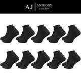 Anthony Jackson 10 Çift Kutulu BAMBU Premium Bay-Bayan Patik Çorap - Bilek Boy Kısa Spor Koşu ve Yürüyüş Çorabı JESUS (SİYAH, 43-46)