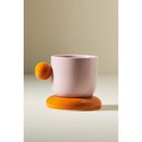 Anthropologie Rika El Boyaması Sırlı Stoneware Espresso Fincanı - Pembe - Turuncu