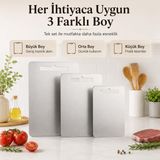 Anti-bakteriyel Çelik Kesme Tahtası 3’lü Set, Paslanmaz Metal Doğrama Tahtası, Koku Leke Tutmaz, Kolay Temizlenir