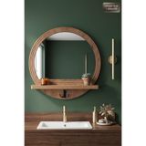 Antik Ahşap Desenli Dekoratif Ayna Raflı Askılıklı Banyo Oda Lavabo Wc Dresuar Koridor Konsol Mutfak Makyaj Aynası Yn-102