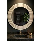 Antik Ahşap Traverten Dekoratif Ayna Banyo Lavabo Aynası Yuvarlak Ayna Duvar Aynası ( 43X56)