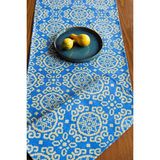 Antik Desenli Duck Kumaş Runner/masa Örtüsü - Mavi - Sarı - 40 x 150 cm