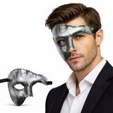 Antik Eskitme Gümüş Erkek Yarım Maske - Phantom Parti Balo Maskesi Mirsm0010k-Smrg042
