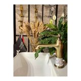Antik Gold Vintage Banyo Lavabo Bataryası Mat Altın Lavabo Musluğu Altın Lavabo Bataryası