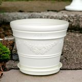 Antik Papatya Desenli Beyaz Saksı 12 Litre