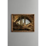 Antik Roma Kemeri ve Sütunlar - Vintage Desenli Çerçeve - İnce Model, Altın1, 30 x 40