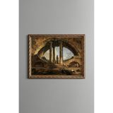 Antik Roma Kemeri ve Sütunlar - Vintage Desenli Çerçeve - İnce Model, Altın2, 30 x 40