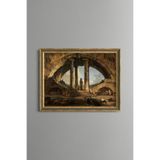 Antik Roma Kemeri ve Sütunlar - Vintage Desenli Çerçeve - İnce Model, Altın4, 21 x 30
