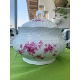 Antika Bavaria Germany Pembe Çiçek Desenli Ve Rölyefli Shabby Chic Zarif Alman Porseleni Tencere