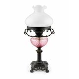 Antika Görünümlü El Yapımı Cam ve Ferforje Abajur, Opal Camlı Şapka, Pembe Üfleme Cam, 25x54 cm, Vintage Masa Lambası