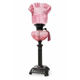 Antika Görünümlü El Yapımı Pembe Camlı Ferforje Abajur Lamba, Metal ve Mermer Ayaklı, 58x20 cm, Osmanlı Tarzı