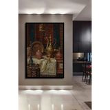 Antika Ibrik Işlemeli Nargile Osmanlı Dekor Dikey Ahşap Tablo Çerçeve Görünümlü Dikey Duvar Tablo - 50 x 30 - Kırmızı