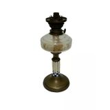 Antika Mermer Ve Kristal Detaylı Pirinç Gaz Lambası 38 Cm