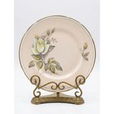 Antika Porselen Pasta Tabağı, Pembe, Altın Kenarlı, Gül Desenli, 15 cm, 6'lı Set