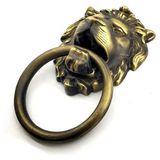 Antika Tarz Dekoratif Pirinç Aslan Kapı Tokmağı, Taktak - 102x130 mm, Antik