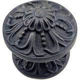 Antika Tarz Dekoratif Pirinç Çiçekli Kapı Tokmağı - 80 mm Çap, Oksit - 1 Adet