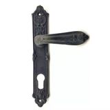 Antika Tarz Dekoratif Pirinç Çiçekli Oda Kapı Kolu - 240X40 Mm, Oksit Vitrin