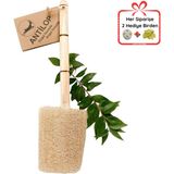 Antilop Ahşap Saplı, Özel Tasarım Kabak Lif, Doğal Peeling Etkili, Selülitleri Azaltmaya Yardımcı - Ahşap Saplı Sırt Kesesi