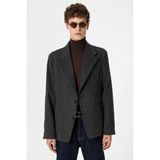 Antioch Antrasit Balıksırtı Desenli Oversize Erkek Blazer Ceket - M