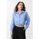 Antioch Bebe Mavi Crop Poplin Kadın Gömlek