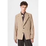 Antioch Bej Balıksırtı Desenli Oversize Erkek Blazer Ceket - M
