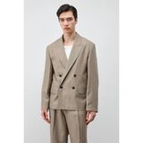 Antioch Bej Keten Karışımlı Çizgili Erkek Blazer Ceket