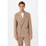 Antioch Bej Relax Fit Kruvaze Kapama Erkek Teknik Blazer Ceket - S