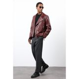 Antioch Bordo 100% Deri Biker Ceket - M