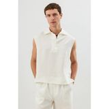 Antioch Ekru Lyocell Karışımlı Crop Fit Kolsuz Erkek Gömlek - XL