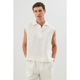 Antioch Ekru Lyocell Karışımlı Crop Fit Kolsuz Erkek Gömlek - XL
