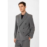 Antioch Gri Relax Fit Kruvaze Erkek Blazer Ceket