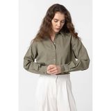 Antioch Haki Crop Poplin Kadın Gömlek - XS
