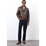 Antioch Kahve 100% Deri Biker Ceket - L